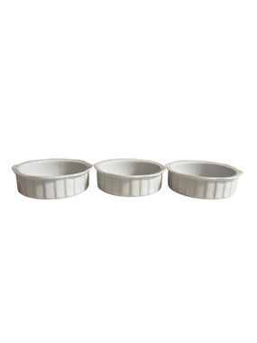 Xcell White Ceramic Ramekins Set of 3 Scalloped Fluted Small Baking Dishes 4”
